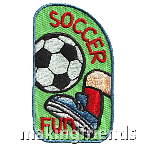Soccer Patch from MakingFriends®.com. Your scouts don't need to be on a team to learn the basic rules and skills for a fun soccer game. Soccer Patch from MakingFriends®.com Check with a coach or player from your local high school soccer team to teach your troop the basics and maybe even to be the referee in a friendly game with another troop. Your scouts will have fun while getting some exercise and practicing good sportsmanship skills.  #makingfriends #scoutpatches #girlscouts #scouts #girlscoutsoutdoors via @gsleader411