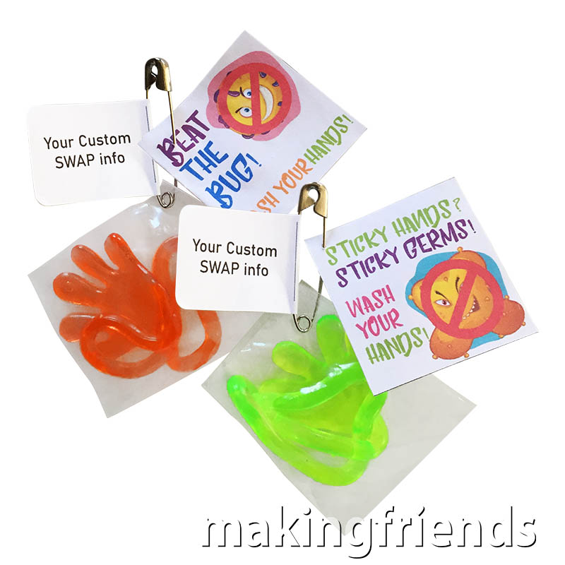 Sticky Hands Friendship Swap Kit. A great swap to empower kids to stay healthy and wash their hands. Kit makes 24 and is available at MakingFriends®.com. via @gsleader411