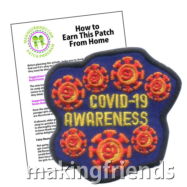 COVID-19 Awareness Patch Patch Program® from MakingFriends®.com. Our suggested requirements teach scouts of every age how to prevent COVID-19 from spreading. Once they know how to be safe, help them find ways to thank front line community workers. #makingfriends #scoutingfromhome #patchprogram #girlscouts #scouts via @gsleader411
