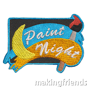 Paint Night Patch. Paint nights are a popular and fun activity. Whether your girls are attending one or hosting one as a fundraiser, your scouts will love to receive the Paint Night patch to remember a fun time. Available at MakingFriends®.com #makingfriends #mf #scoutpatches #girlscouts #scouts #juliettescouts #paintnight via @gsleader411
