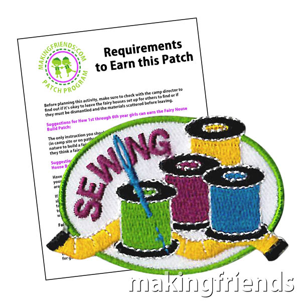 Sewing Patch. Have fun learning how to sew. Your scouts and their parents will appreciate them learning the valuable skills needed to make simple clothing repairs as well as being able to sew their patches on their vest by themselves! This awesome patch from MakingFriends®.com shows your troop has learned basic sewing skills. via @gsleader411
