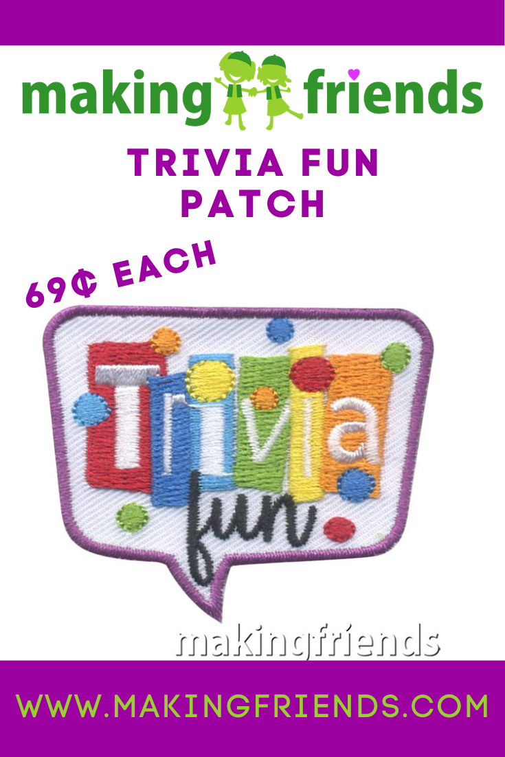 Learning is more fun with trivia! Try Kahoot! and give out our trivia fun patch! Only $.69 each with free shipping available! #makingfriends #trivia #funpatch #girlscout #gsfunpatch #games #triviapatch via @gsleader411