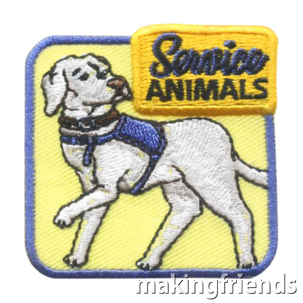 Arrange for a service animal to visit your troop or try our suggestions to teach scouts about service animals.  #makingfriends #gsmakingfriends #funpatch #scoutpatches #girlscouts #scouts #girlscoutleader #serviceanimals via @gsleader411