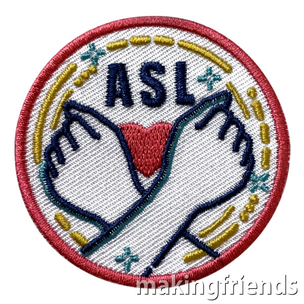Sign Language Fun Patch. Your scout troop will love to learn sign language! These fun patches! $.69 each free shipping available. #makingfriends #signlanguage #signlanguagepatch #funpatches #gspatches #girlscouts #girlscoutpatches #mf #patches via @gsleader411