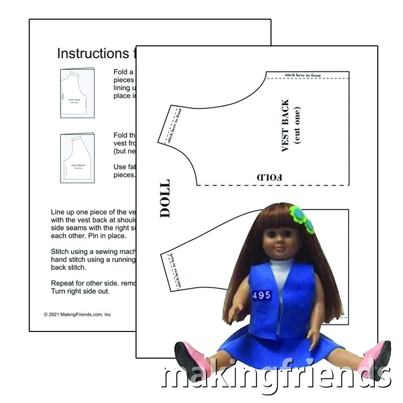Printable Vest Pattern for Bear. Includes pattern and illustrated instructions. Can be sewn by hand or with a sewing machine. Available with blue, brown or green peel and stick embroidered troop numbers. Makes a great project for a beginning seamstress. via @gsleader411