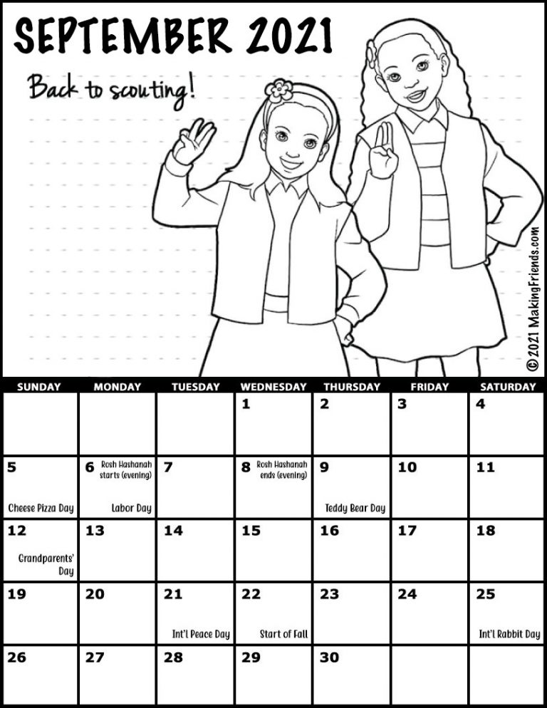 Girl Scout Monthly Calendar September 2021