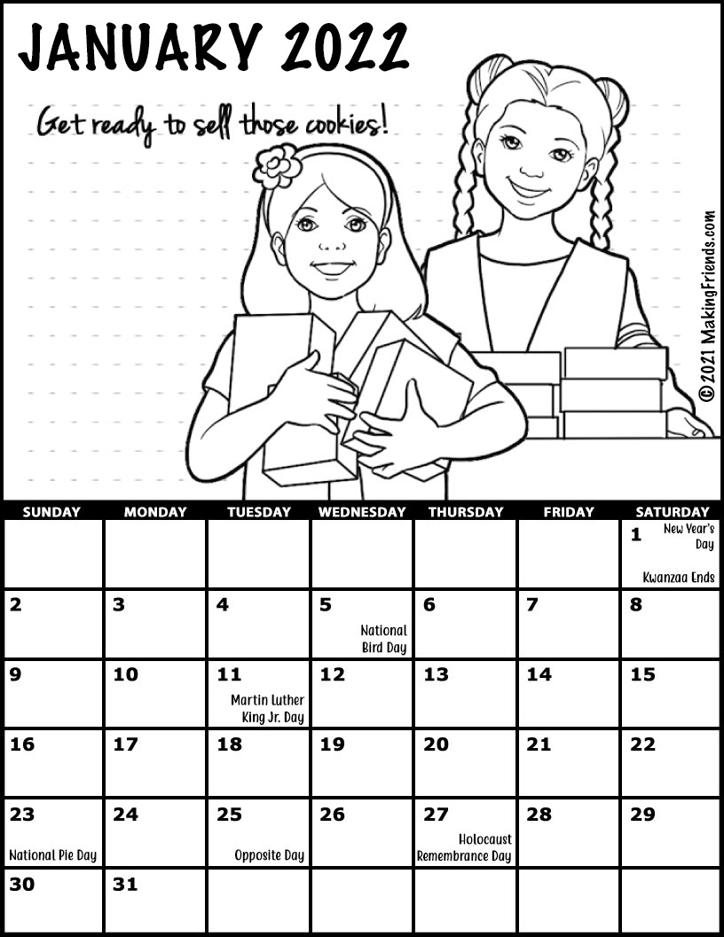 Girl Scout Monthly Calendar January 2022