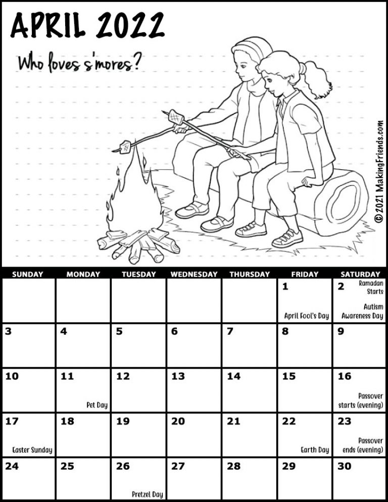 Girl Scout Monthly Calendar April 2022