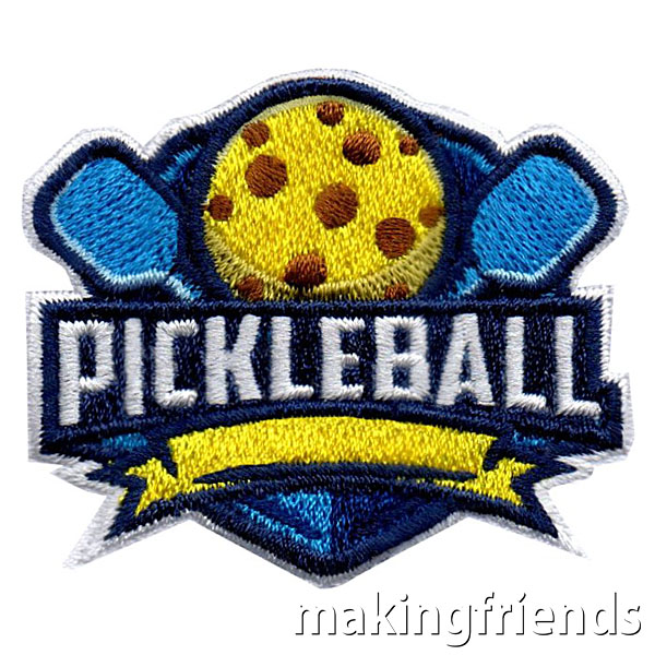 Pickleball Patch from MakingFriends®.com Pickleball is growing in popularity. If your service unit or troop has access to the equipment, a pickleball event can be a great way to get the girls moving and having fun. #makingfriends #funpatch #scoutpatches #girlscouts #scouts #girlscoutsoutdoors via @gsleader411