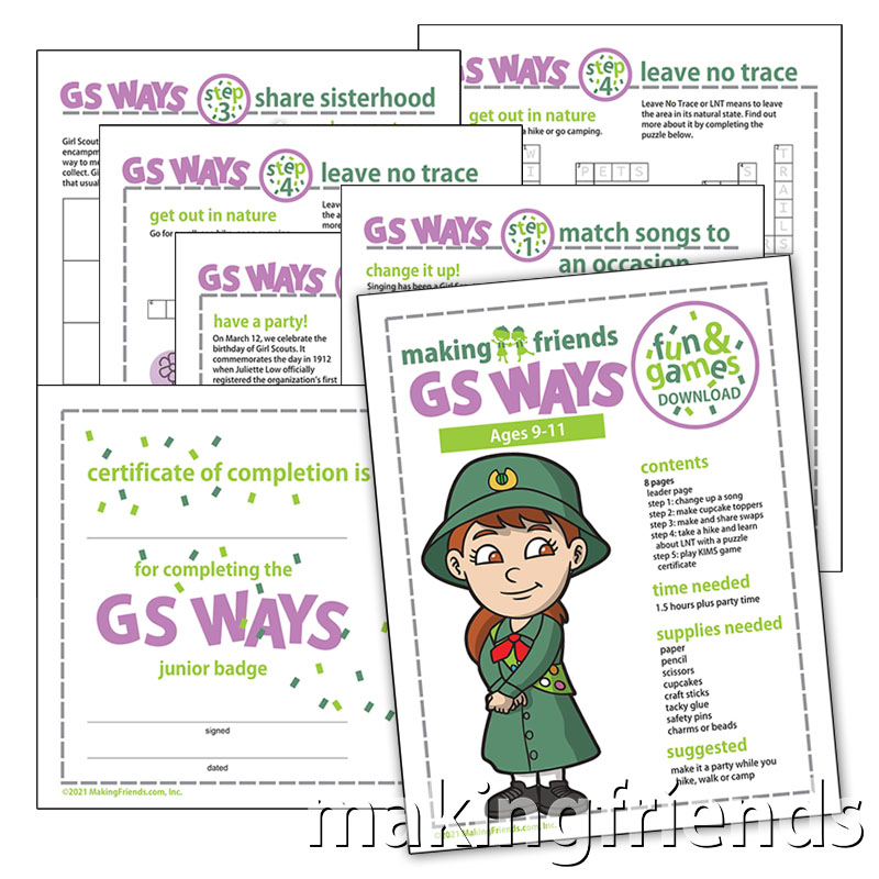 Our download makes earning the Junior Girl Scout Way Badge fun for girls and easy for leaders. #makingfriends #gsmakingfriends #girlscouts #scouts #girlscoutleader #juniorbadges #girlscoutjunior #juniorgirlscoutway via @gsleader411