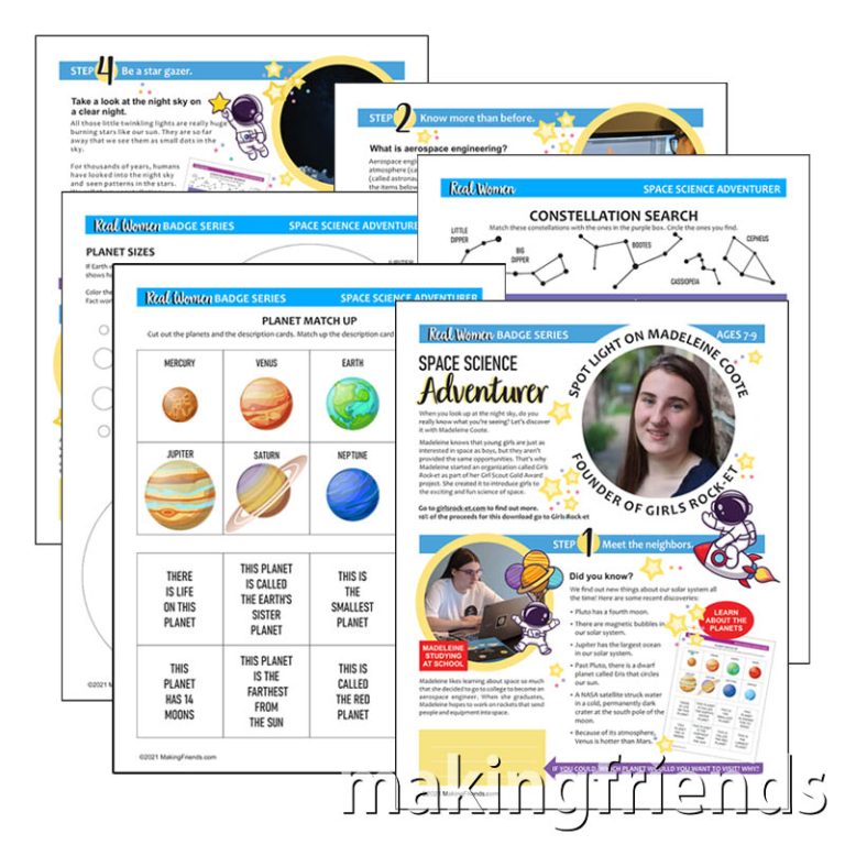 Girl Scout Real Women Space Science Adventure Worksheets