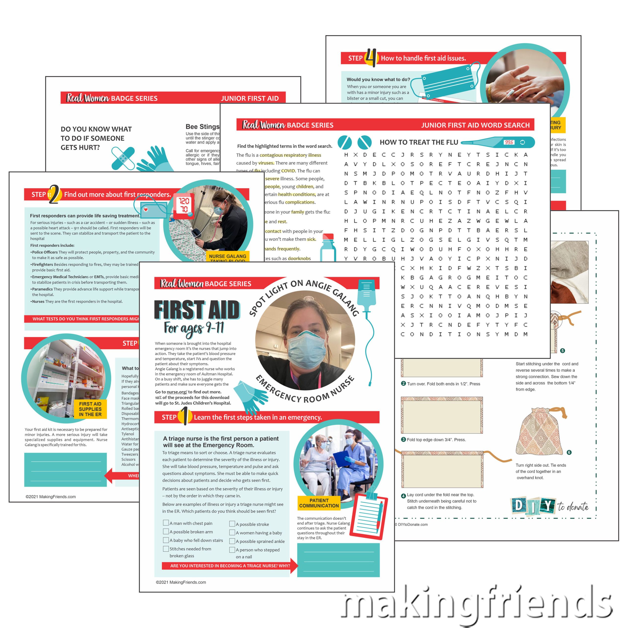 Makes Girl Scout Junior First Aid Badge fun for girls and easy for leaders. #makingfriends #gsmakingfriends #girlscouts #scouts #girlscoutleader #juniorbadges #girlscoutjunior #firstaid via @gsleader411