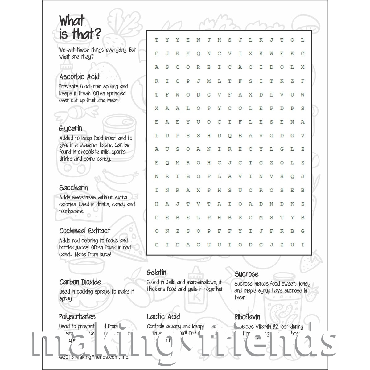 Girl Scout Wordsearch Ingredients