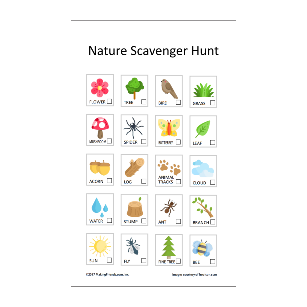 Nature scavenger hunt printable checklist for kids outdoor activities