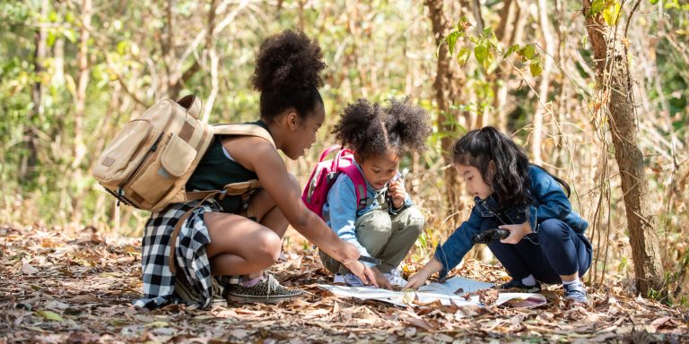 Brownie Girl Scouts Earning Their Hiking Badge