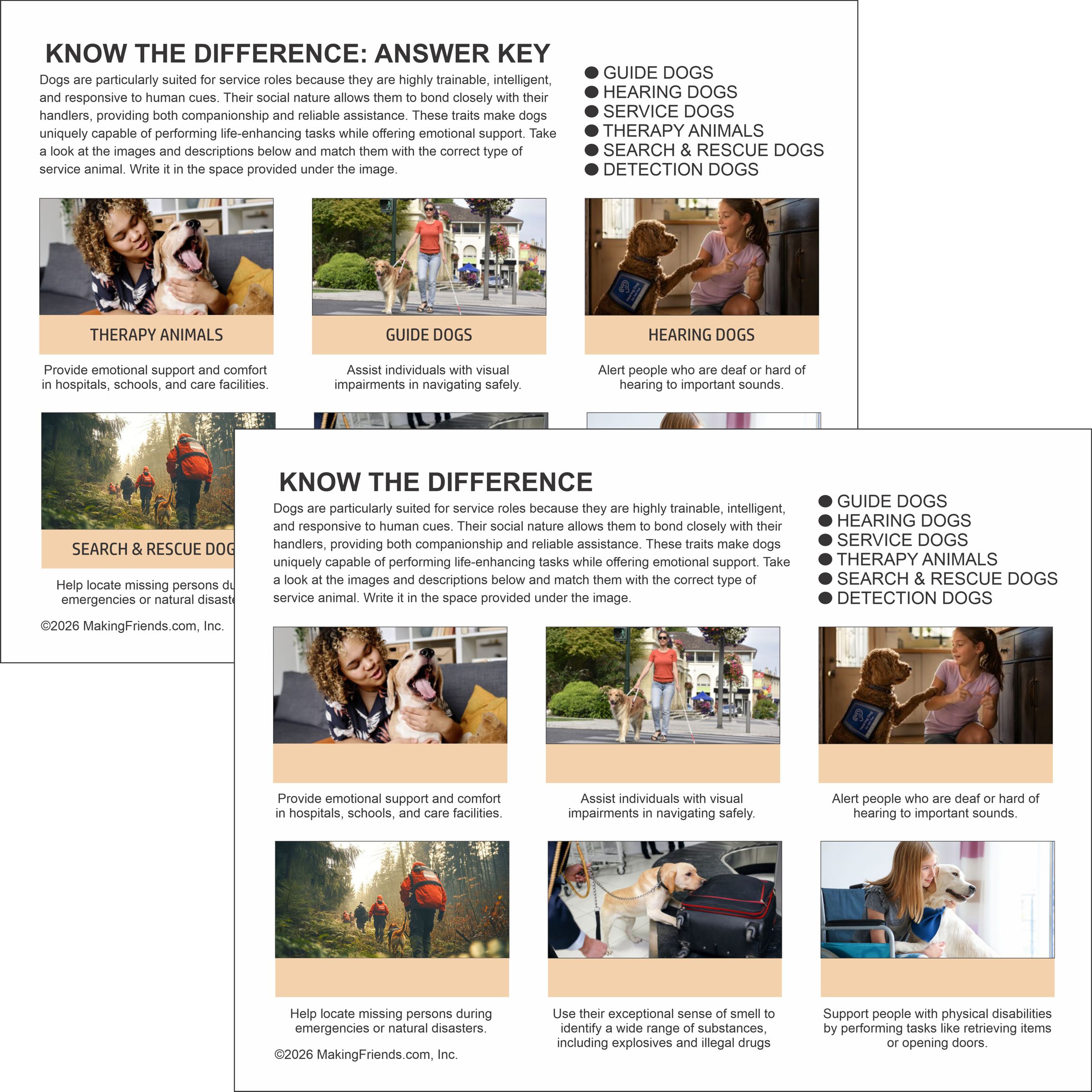 Animal Helpers Worksheet for Cadettes