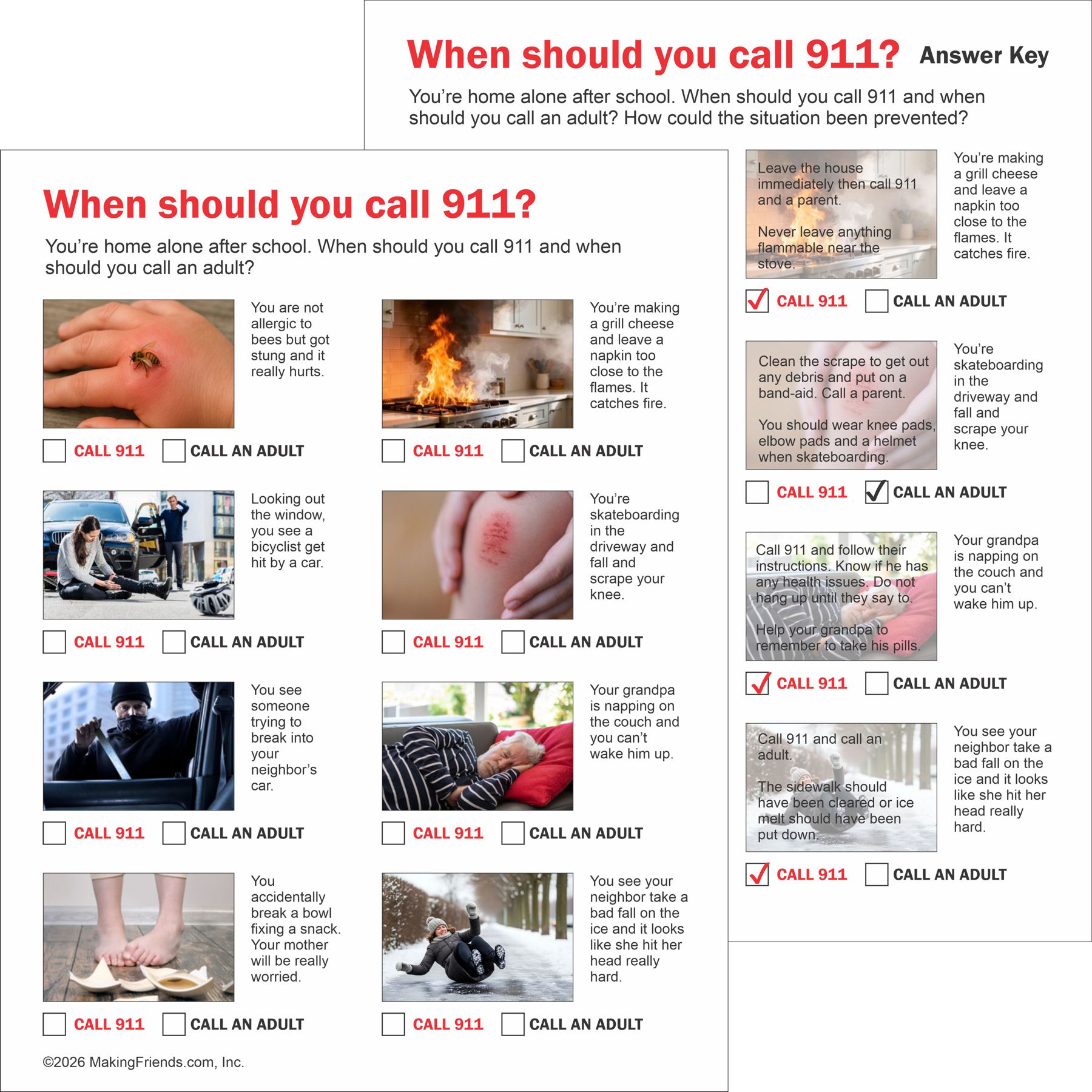 Girl Scout First Aid Call 911 worksheet PDF